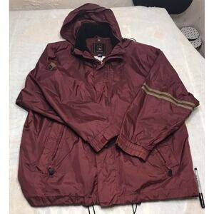 American‎ Eagle AE77 Windbreaker Jacket Mens L Maroon Full Zip Packable Hood Y2K